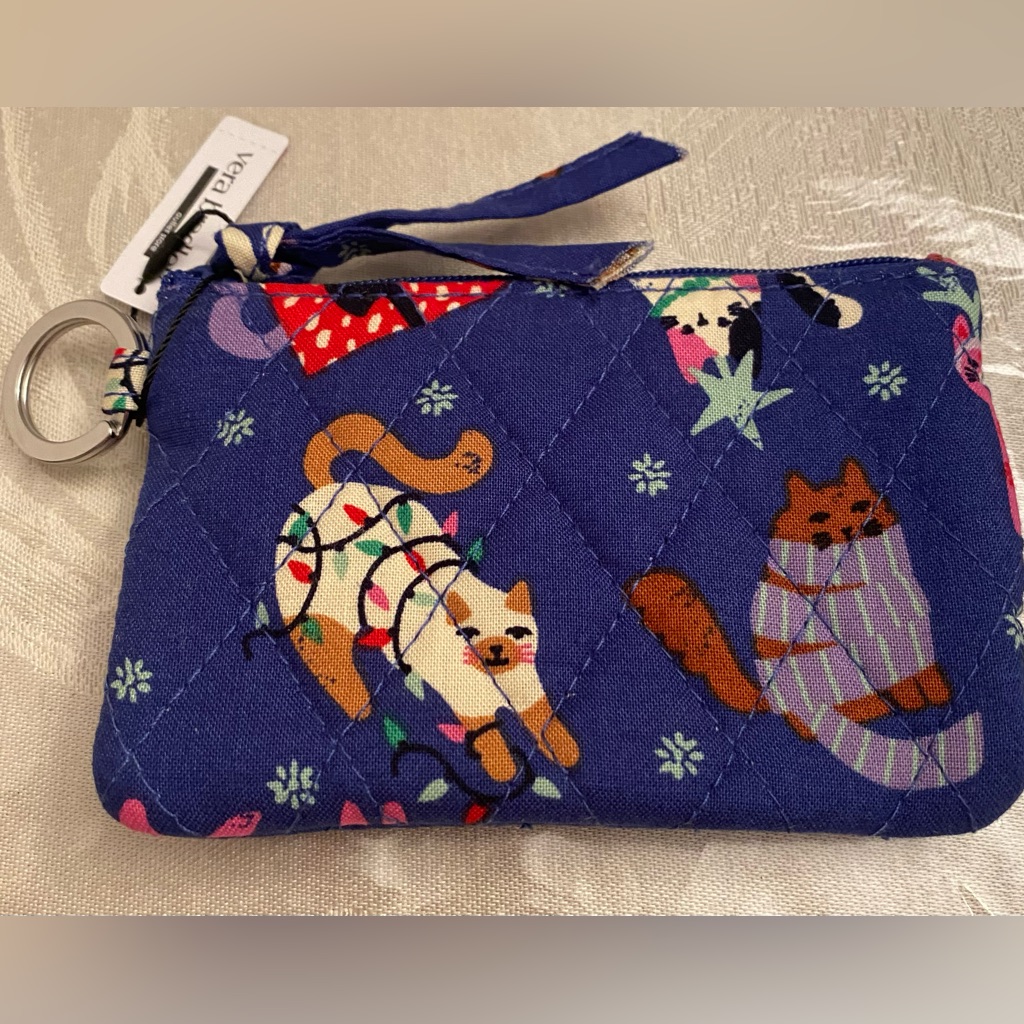 Vera Bradley Zip Id Case With Key Ring In Catnip Christmas New